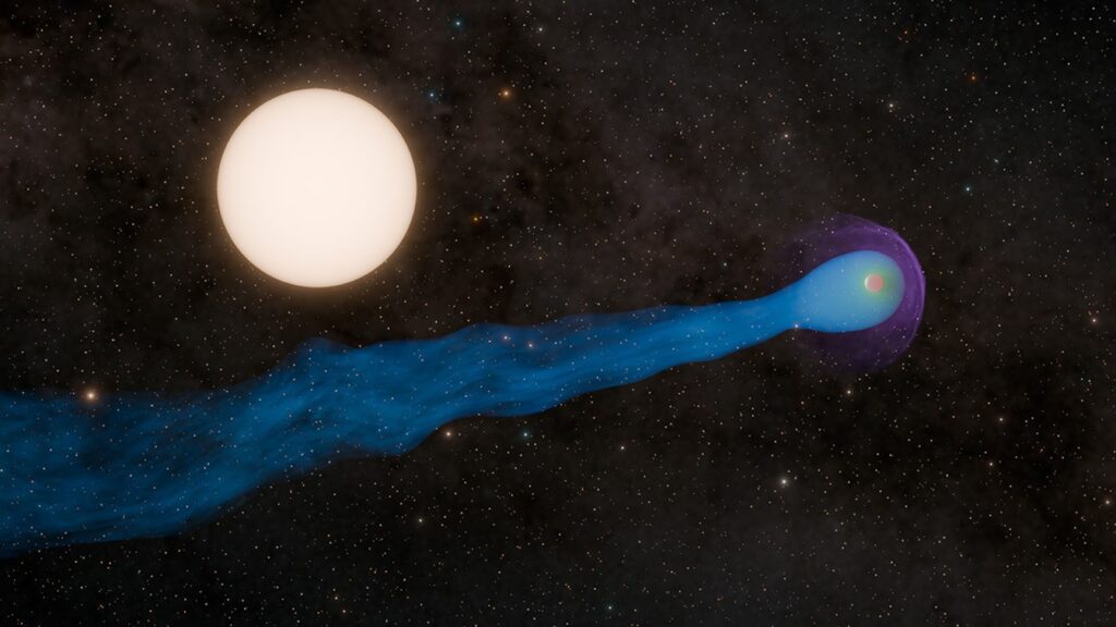 Artist's concept depicts new research that has expanded our understanding of exoplanet WASP-69 b's "tail."