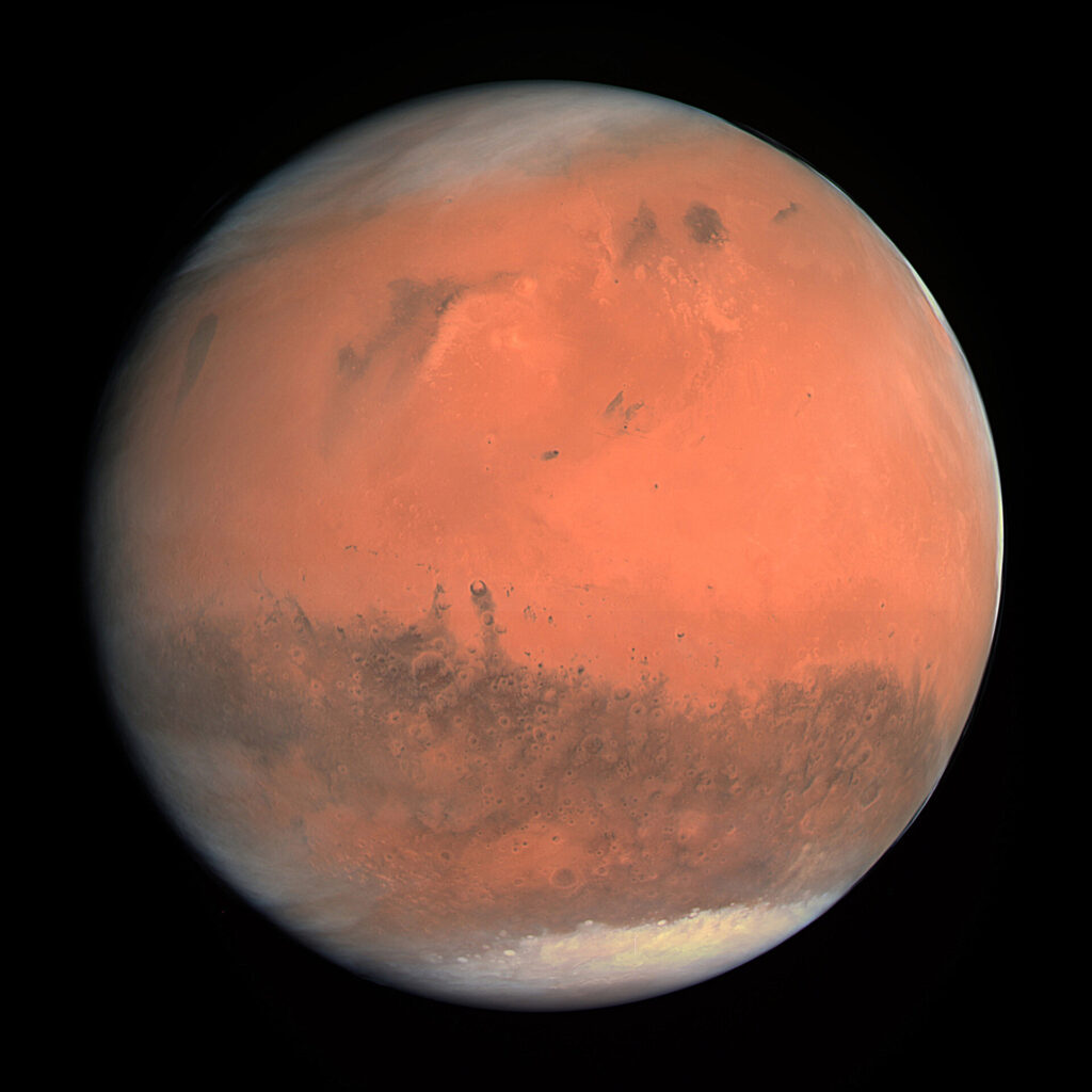 The first true-colour image generated using the OSIRIS orange (red), green and blue colour filters. The image was acquired on 24 February 2007 at 19:28 CET from a distance of about 240 000 km; image resolution is about 5 km/pixel.