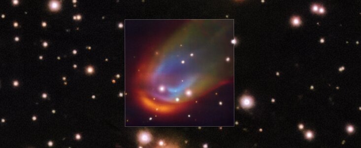 VLT image of a dead star creating a shock wave as it moves through space